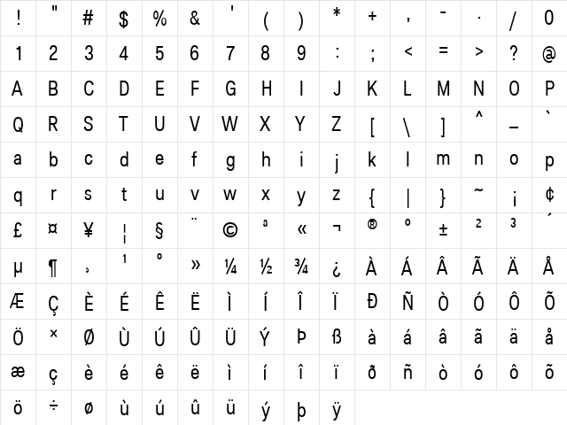 Lunchtype25 Condensed Regular  glyph index