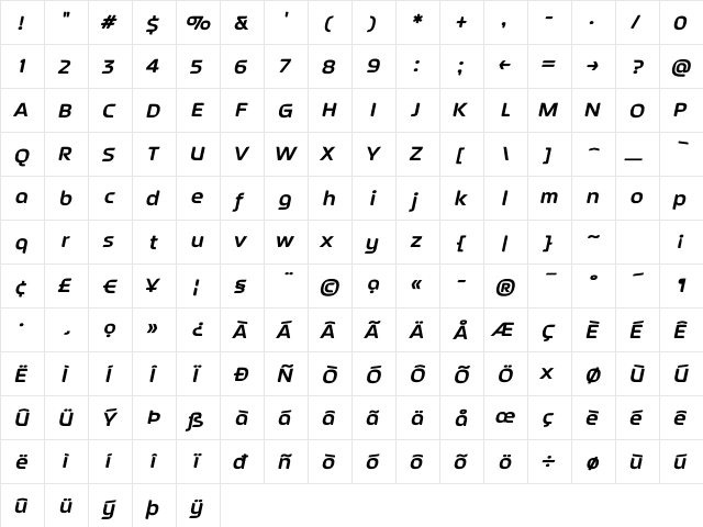 SeptemberBold Italic Regular  glyph index