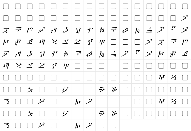 Dovahkiin Bold Italic  glyph index