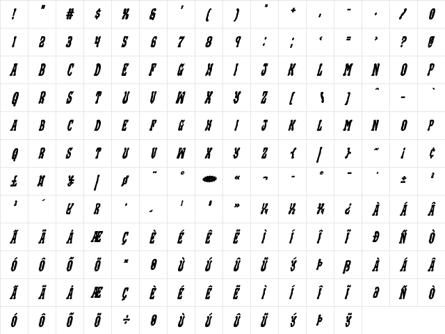 Black Gunk Bold Italic Bold Italic  glyph index