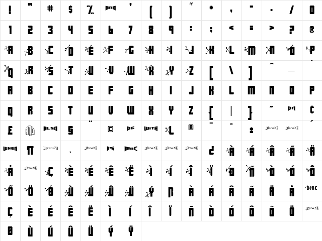 JetAge Medium Italic  glyph index