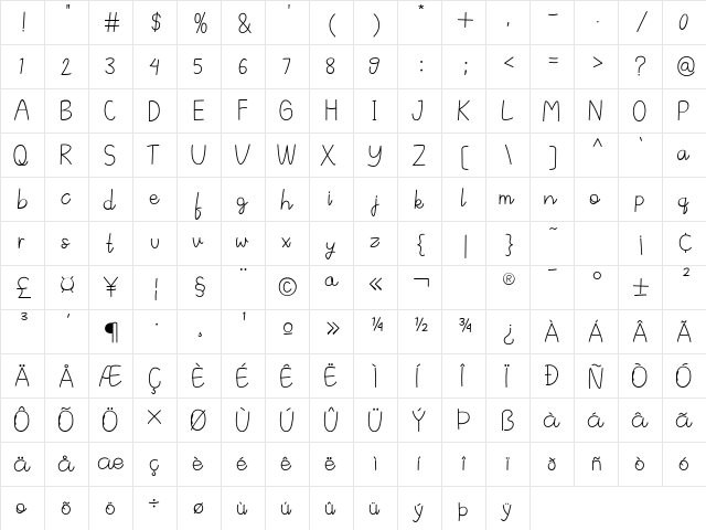 Vinally Regular  glyph index
