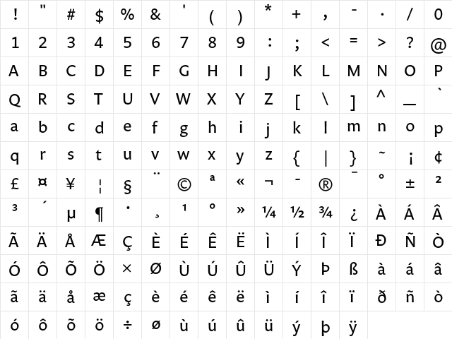 Legato TF Regular  glyph index