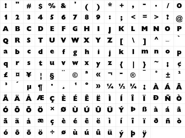 Gill Sans Display MT Pro Extra Bold  glyph index