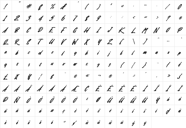 Sansha Demo Regular  glyph index