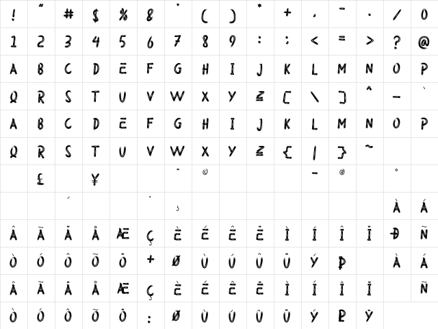 HALLOQUEEN Regular  glyph index