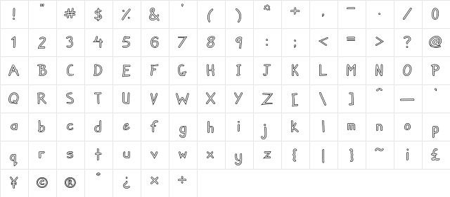 Zuey Handwriting Outlines  glyph index