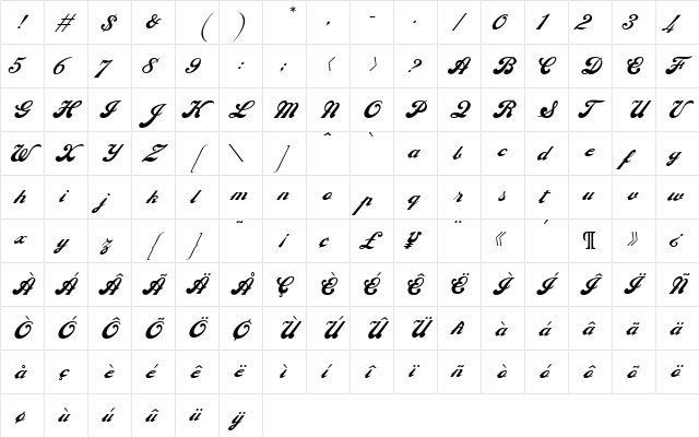 EborScript Regular  glyph index