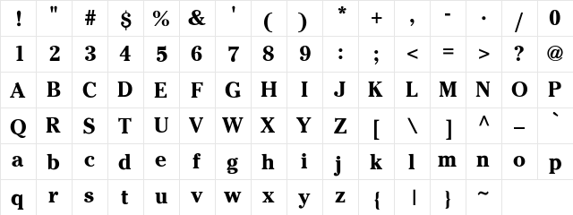 Cheltenham-Bold Regular  glyph index
