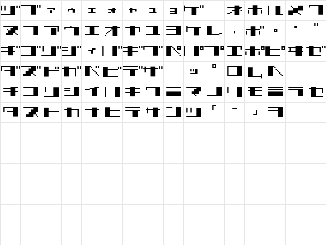 TECNO STRESS KATAKANA Regular  glyph index