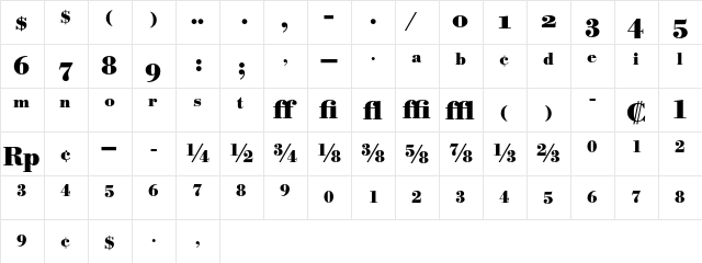 Bodoni BE Bold Expert  glyph index