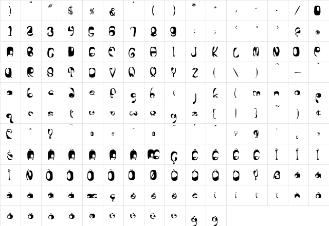Huevo Regular  glyph index
