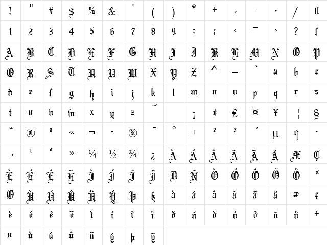 Marriage Regular  glyph index