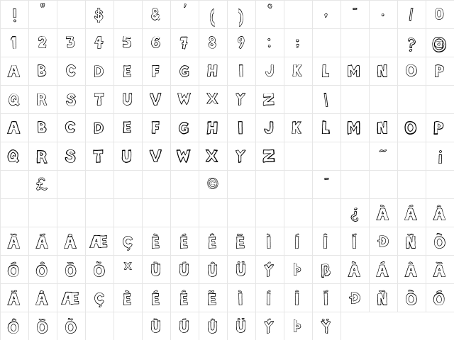 hellafont Regular  glyph index