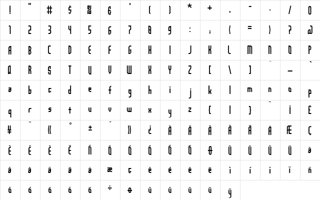 AngelaSans Medium  glyph index