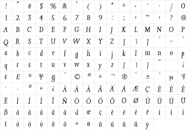 Jessica-Serial-Light RegularItalic  glyph index