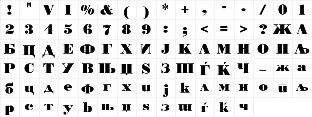 C_Bodoni_Kir Bold  glyph index