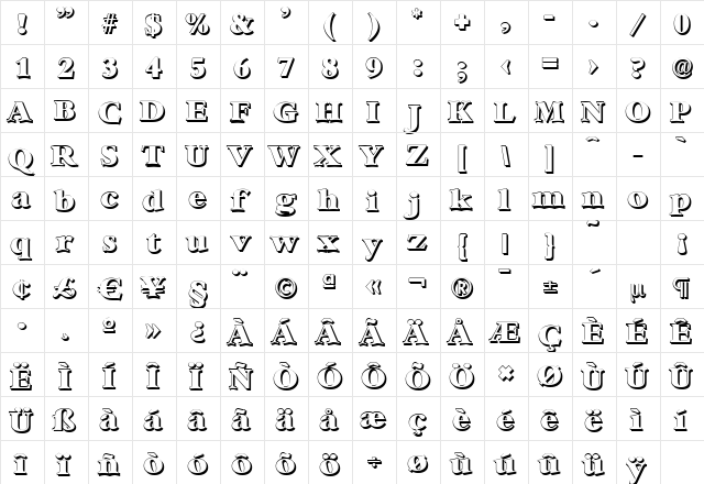 BernsteinShadow-Heavy Regular  glyph index