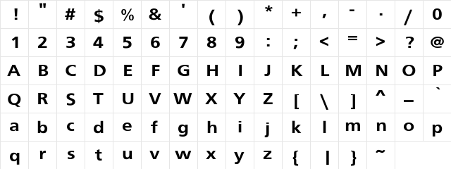 FrutigerExt-Bol Regular  glyph index