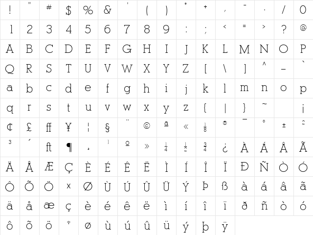 Optasia SSi Regular  glyph index