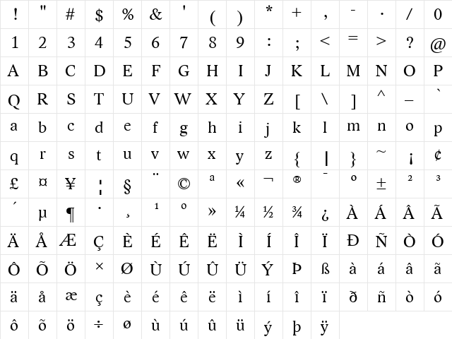 Lido STF CE Regular  glyph index