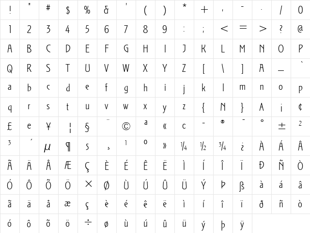 Stoclet ITC Light  glyph index