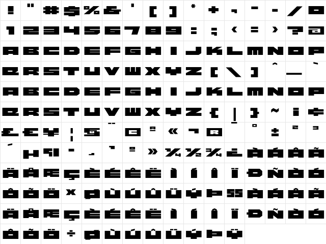 Beekman-SquareBold Regular  glyph index