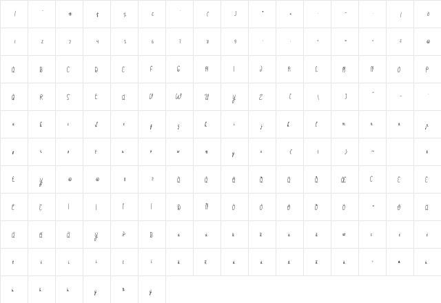 Oliev Oliev Regular  glyph index