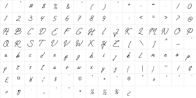 Huntsel Script Reguler  glyph index