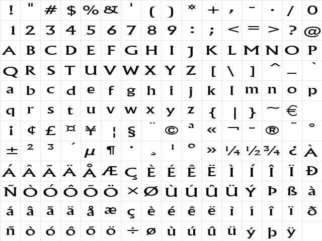 FlairExtended Normal  glyph index