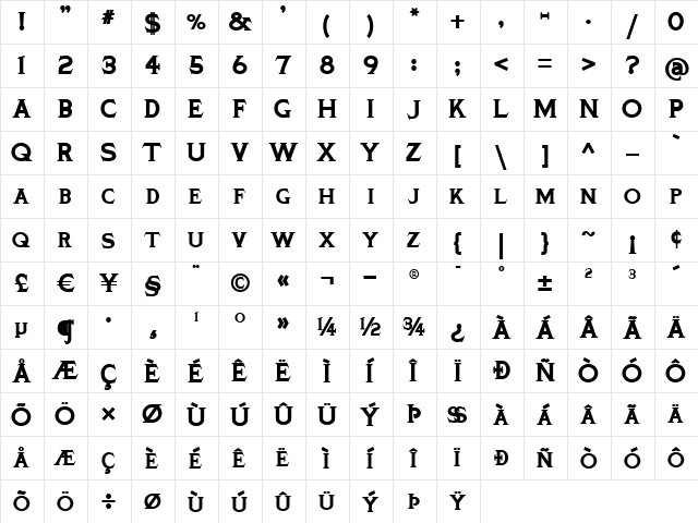 Ozymandias Solid WBW Regular  glyph index