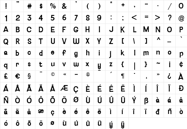 BaileywickGothicJF Medium  glyph index