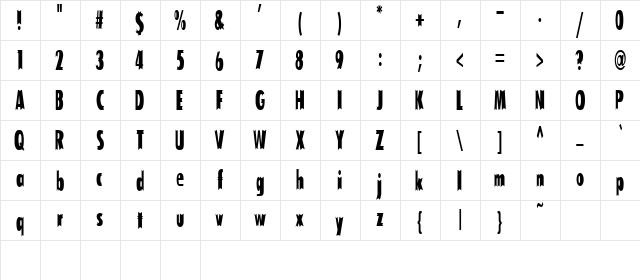 Tofu Cond  glyph index