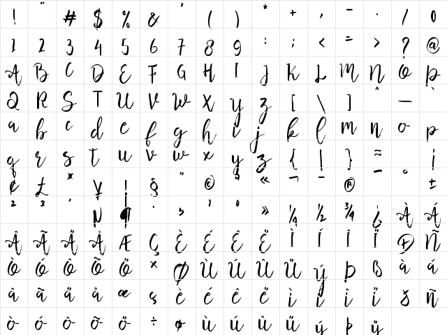Butter Mellow Regular  glyph index