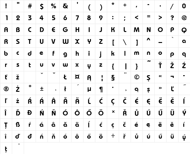 BauhausItcTEEDem Regular  glyph index