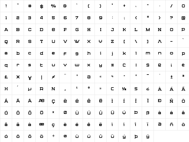 Cydonia Century Condensed Condensed  glyph index