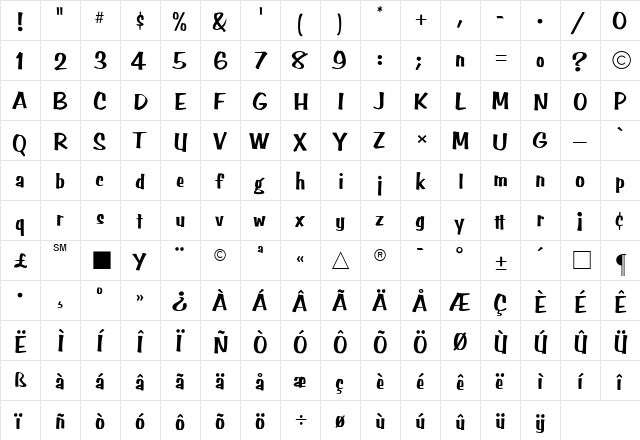 CgBenguiatFrisky Bold  glyph index