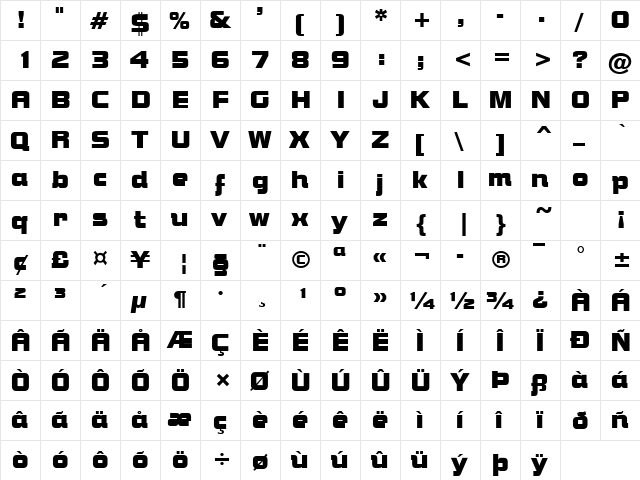 Nuts Regular  glyph index
