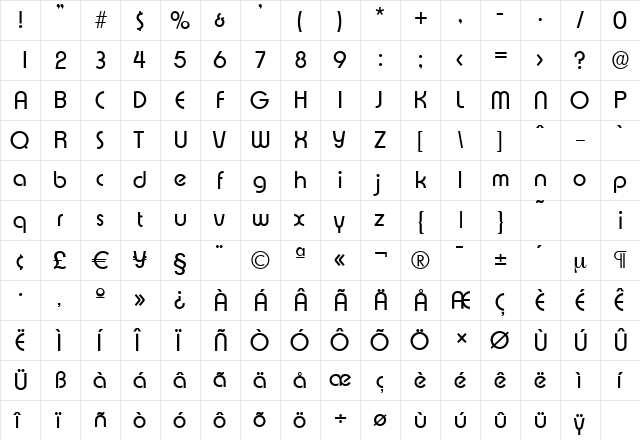 ExpressaSerial Regular  glyph index