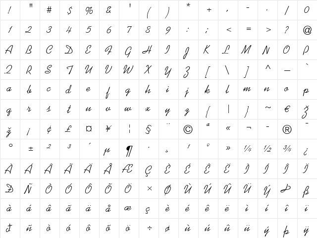 Kaufmann LT Regular  glyph index
