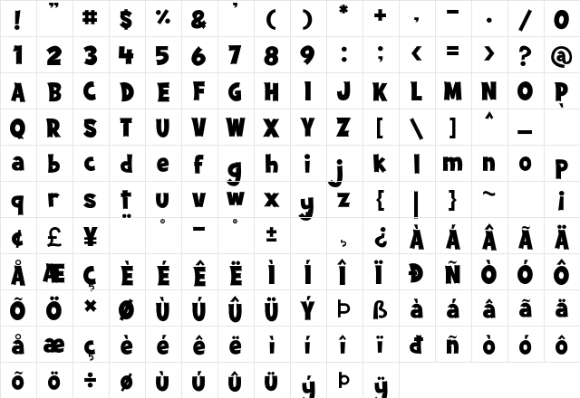 Scary Dream Regular  glyph index