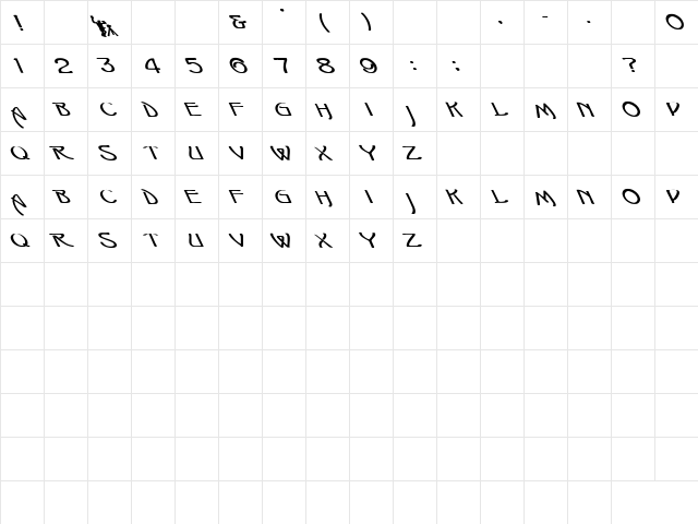 Isadora Bold Leftie Bold  glyph index