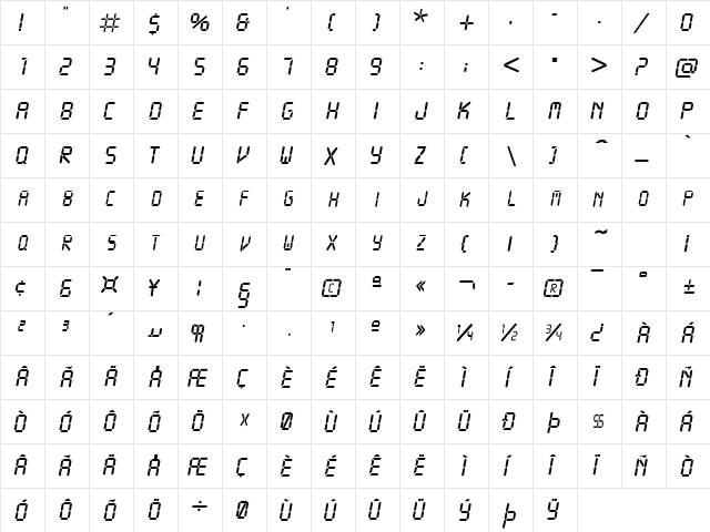 VCRSCapsSSK Italic  glyph index