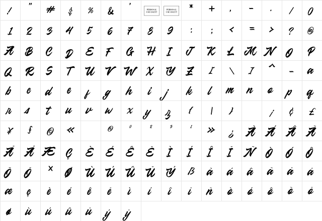 Ratcliffer Regular  glyph index