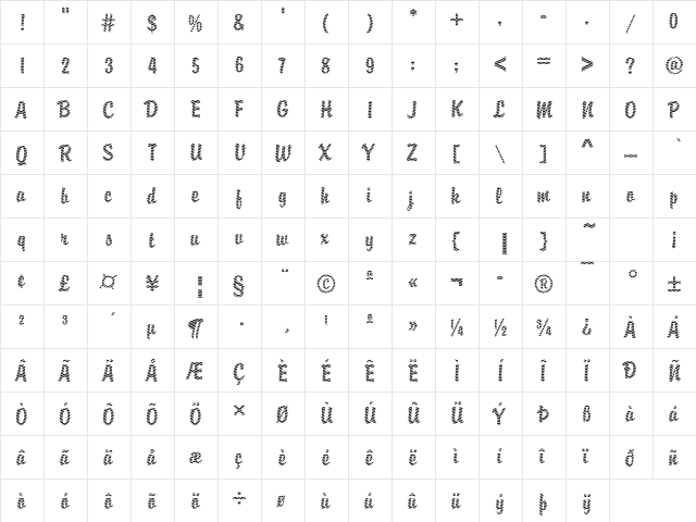 DTCBrodyM05 Regular  glyph index