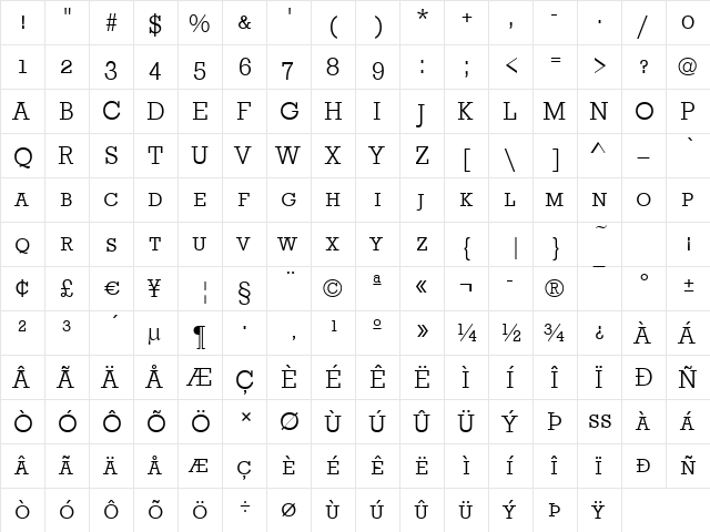 Stafford-Caps-Light Regular  glyph index