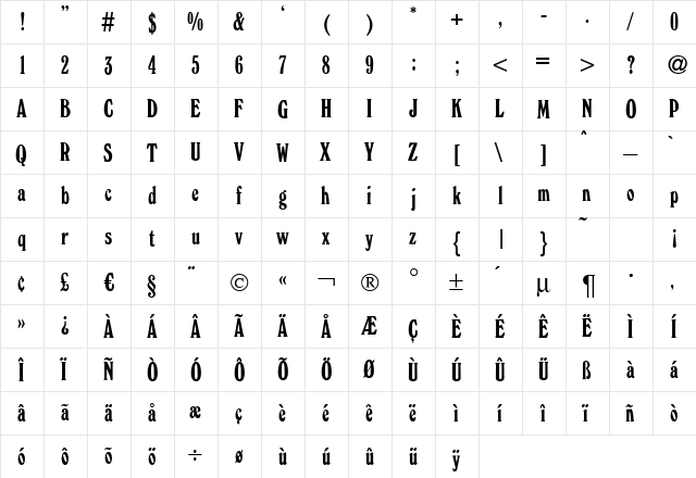 W730-Roman-Cd Regular  glyph index