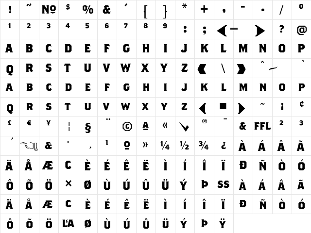 BrothersAlternates Bold  glyph index