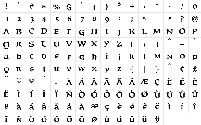 OPTIFurst Bold  glyph index