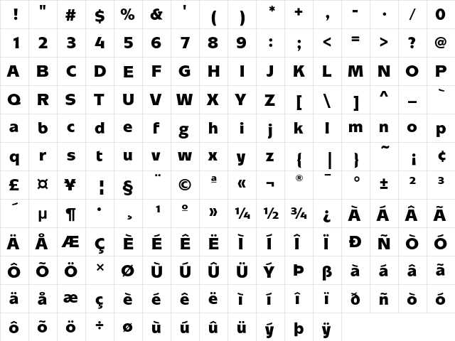 MixageEF Black  glyph index